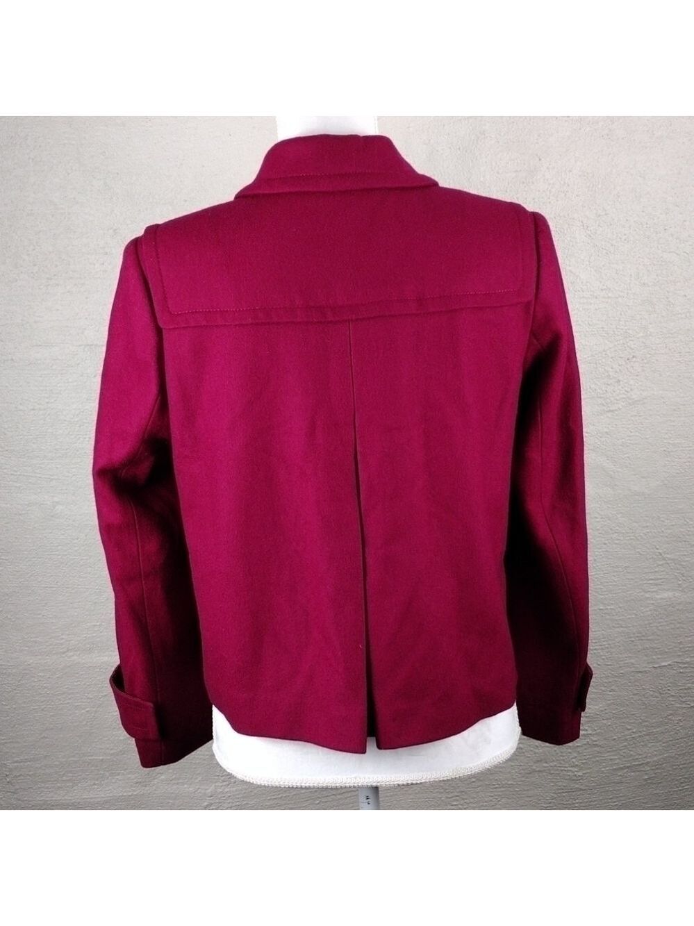 Calvin Klein Berry Wool Pointed Collar Long Cuffed Sleeve Toggle Zip Up Coat - Picture 10 of 15